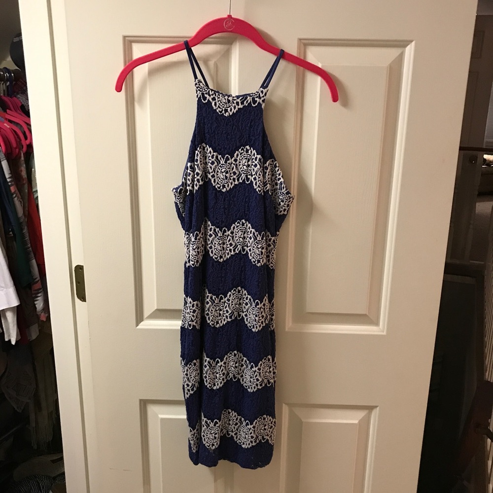 Blue and white dress
